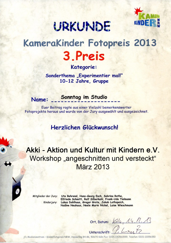 Kinderfotopreisurkunde 2013 Akki